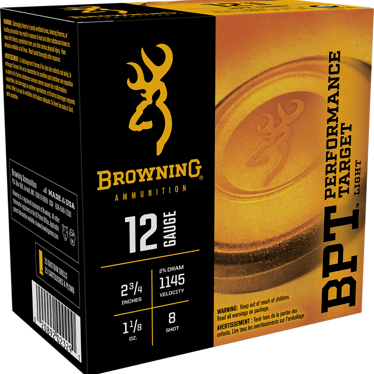 Browning BPT 12 Gauge, 2.75", 1 1/8 oz - 25 Per Box - B193611228 Browning BPT 12 Gauge, 2.75", 1 1/8 oz - 25 Per Box - B193611228