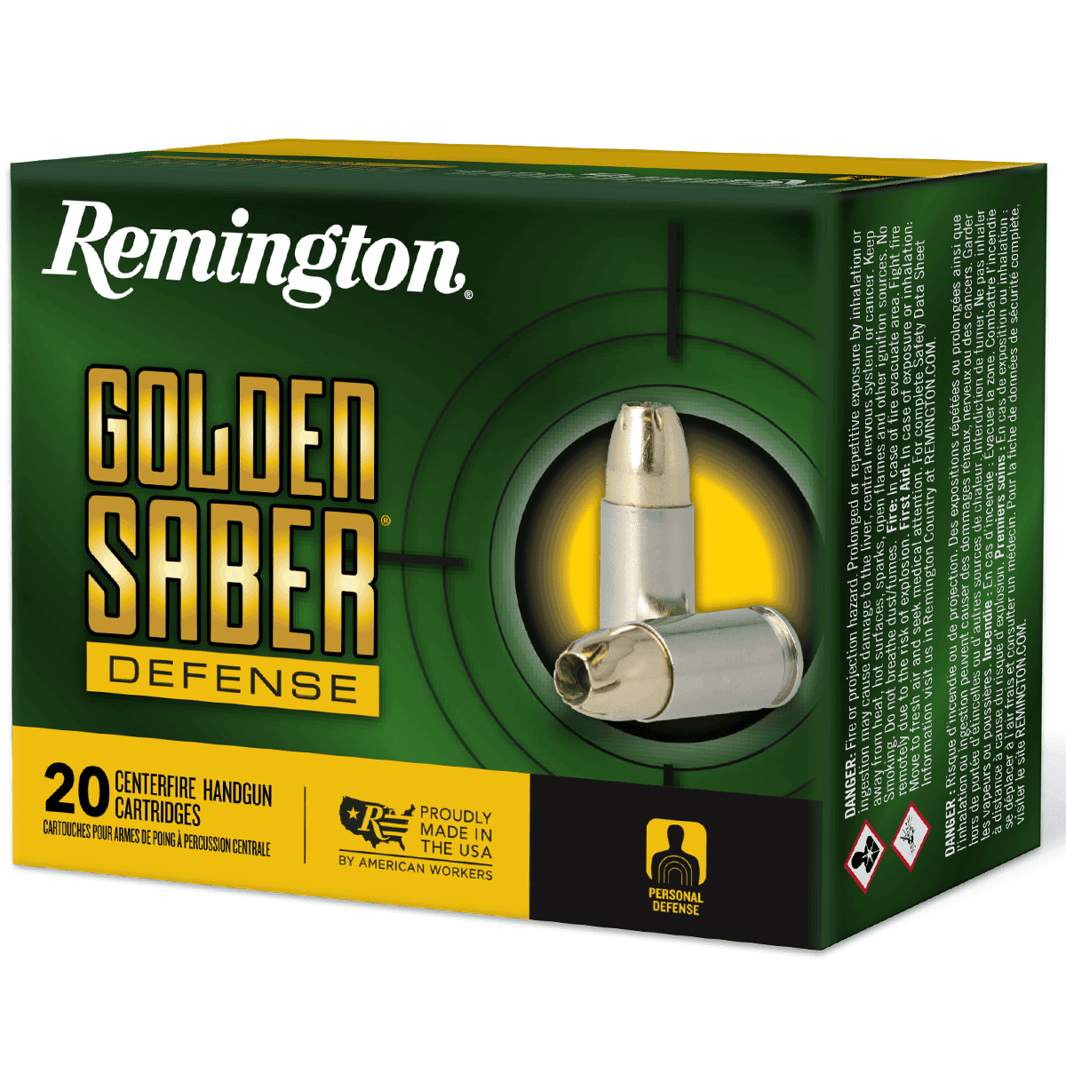 Remington Ammunition 27603 Golden Saber Defense 9mm Luger +P 124 gr Brass Jacket Hollow Point 20 Per Box Remington Ammunition 27603 Golden Saber Defense 9mm Luger +P 124 gr Brass Jacket Hollow Point 20 Per Box