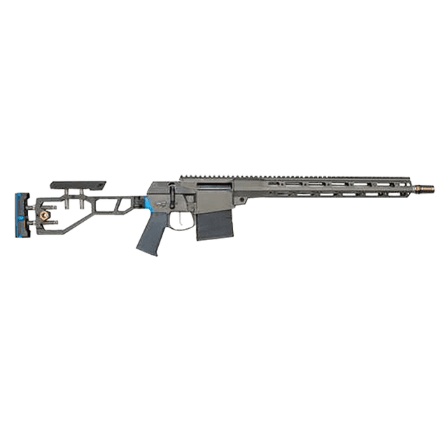 Q LLC The Fix 308 Win Rifle with 17" Tapered Barrel, Gray with Blue Accents, and Fully Adjustable Folding Stock - FIX30817INBLU Q LLC The Fix 308 Win Rifle with 17" Tapered Barrel, Gray with Blue Accents, and Fully Adjustable Folding Stock - FIX30817INBLU