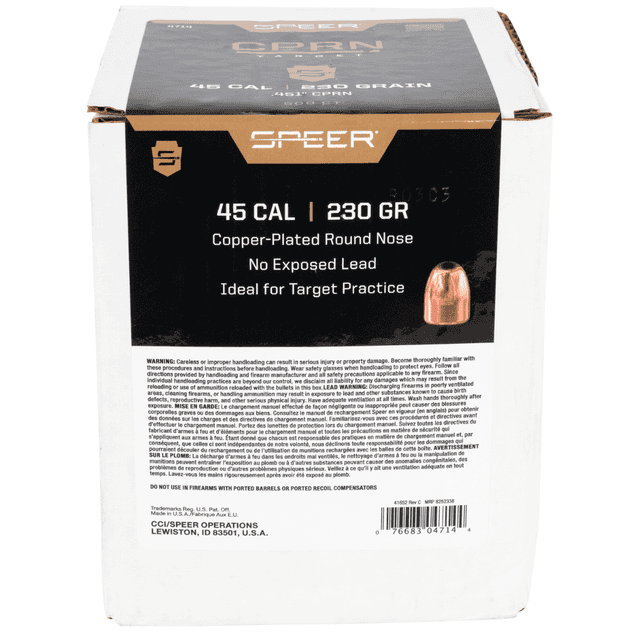 Speer Handgun 45 Cal Round Nose, 230 grain - 500 Per Box - 4714 Speer Handgun 45 Cal Round Nose, 230 grain - 500 Per Box - 4714