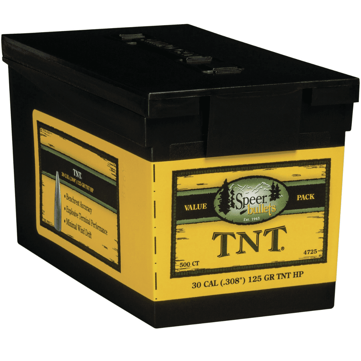 Speer TNT Hollow Point 30 Cal, .308, 125 grain - 500 Per Box - 4725 Speer TNT Hollow Point 30 Cal, .308, 125 grain - 500 Per Box - 4725