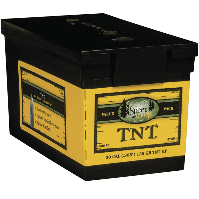 Speer TNT Hollow Point 30 Cal, .308, 125 grain - 500 Per Box - 4725 Speer TNT Hollow Point 30 Cal, .308, 125 grain - 500 Per Box - 4725
