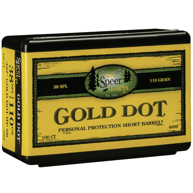 Speer Gold Dot Personal Protection 38 Cal, .357, 110 grain - 100 Per Box - 4009 Speer Gold Dot Personal Protection 38 Cal, .357, 110 grain - 100 Per Box - 4009