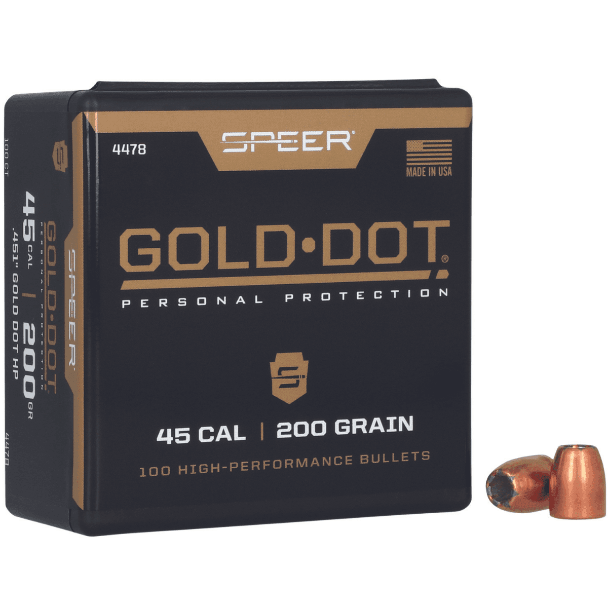 Speer Gold Dot Personal Protection 45 Cal, .451, 200 grain - 100 Per Box - 4478 Speer Gold Dot Personal Protection 45 Cal, .451, 200 grain - 100 Per Box - 4478