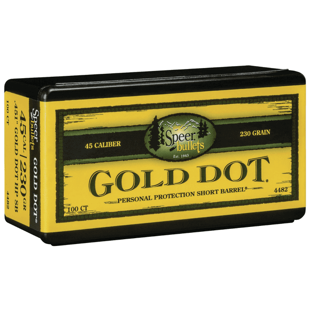 Speer Gold Dot Personal Protection 45 Cal, .451, 230 grain - 100 Per Box - 4482 Speer Gold Dot Personal Protection 45 Cal, .451, 230 grain - 100 Per Box - 4482