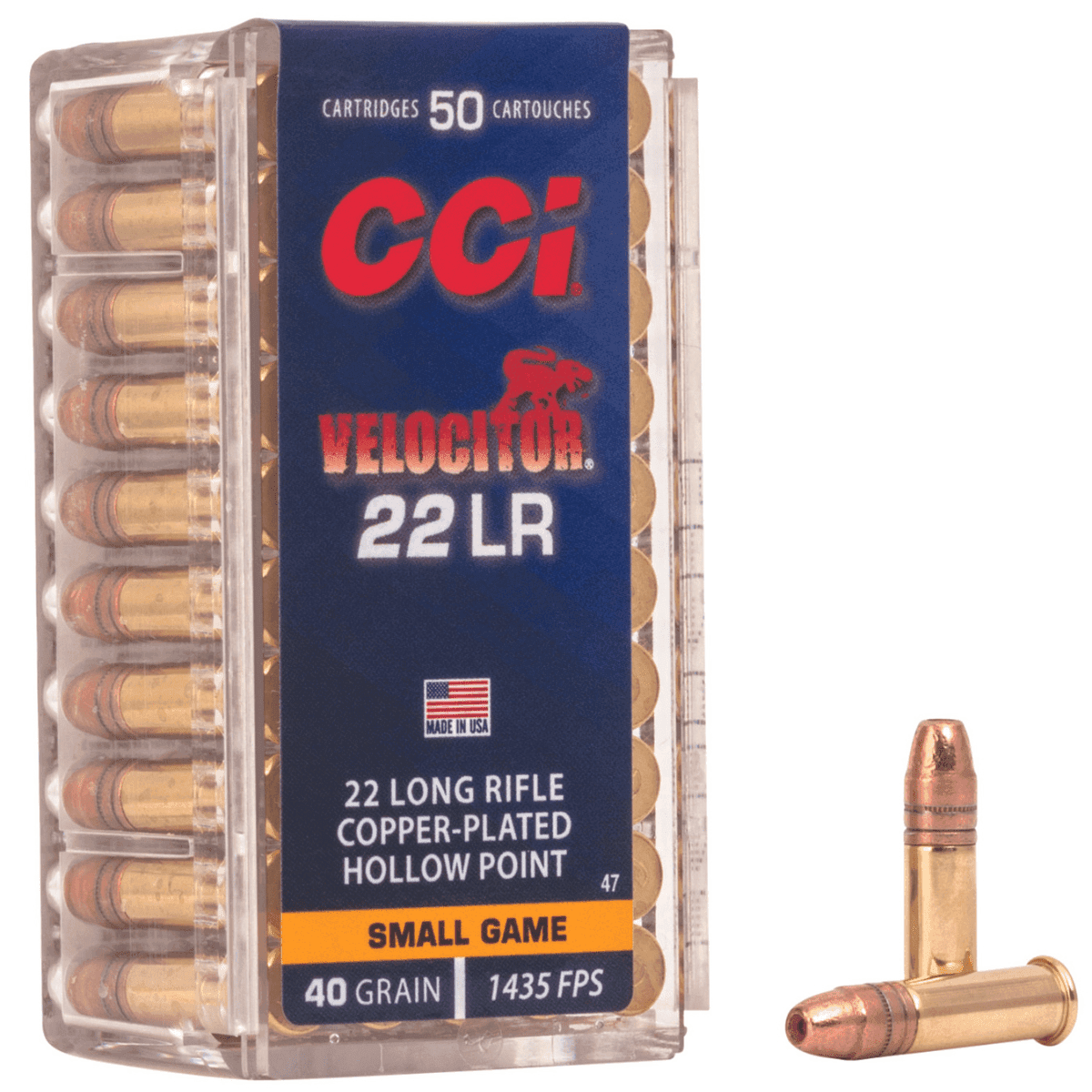 CCI Velocitor HP Rimfire 22 LR, 40 grain - 50 Per Box - 0047 CCI Velocitor HP Rimfire 22 LR, 40 grain - 50 Per Box - 0047