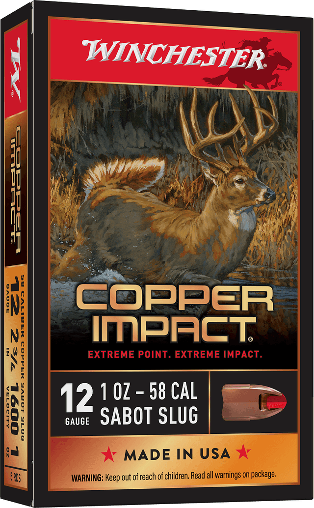 Winchester Ammo Copper Impact 12 Gauge 2.75" 1 oz Sabot Slug Shot - X12CLF Winchester Ammo Copper Impact 12 Gauge 2.75" 1 oz Sabot Slug Shot - X12CLF