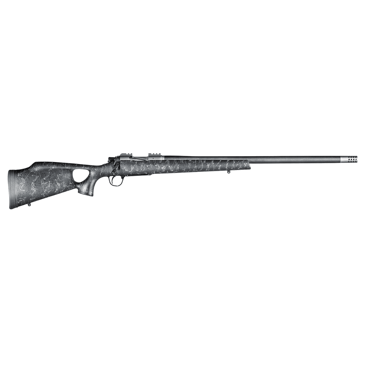 Christensen Arms Summit TI Full Size 6.5 Creedmoor Rifle with 24" Natural Titanium Steel Threaded Barrel, Natural Titanium Aluminum Receiver, Black with Gray Webbing Fixed Thumbhole Stock - CA10269H14221 Christensen Arms Summit TI Full Size 6.5 Creedmoor Rifle with 24" Natural Titanium Steel Threaded Barrel, Natural Titanium Aluminum Receiver, Black with Gray Webbing Fixed Thumbhole Stock - CA10269H14221