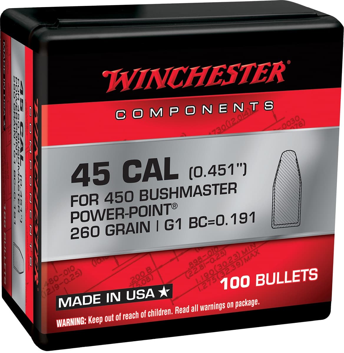 Winchester Ammo Power-Point 450 Bushmaster 260 gr - WB450P260X Winchester Ammo Power-Point 450 Bushmaster 260 gr - WB450P260X