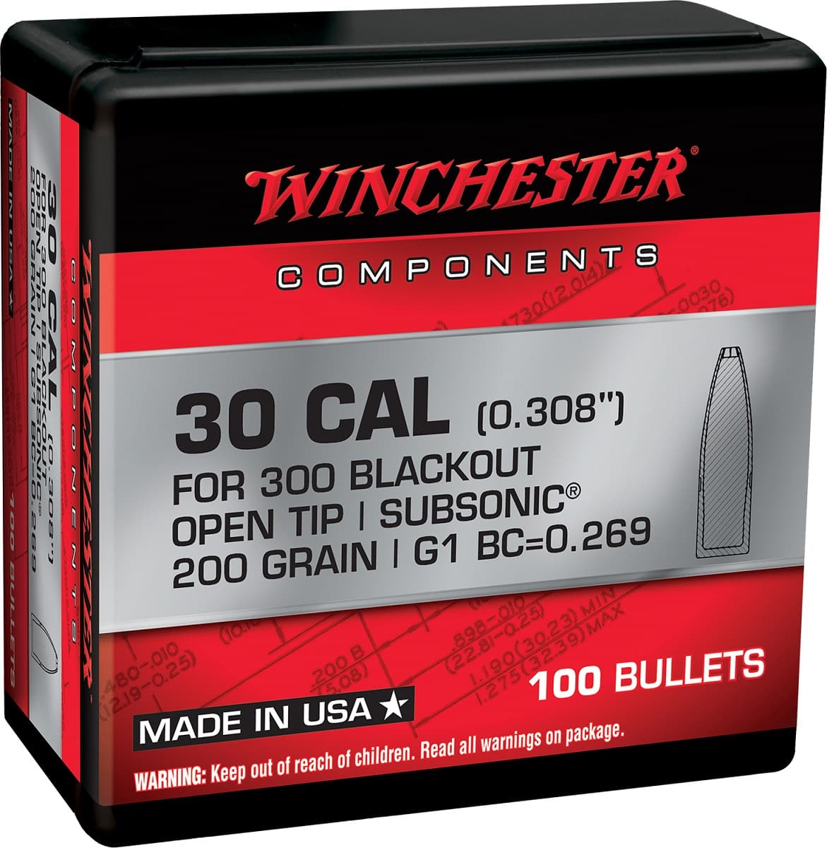 Winchester Ammo 300 Blackout 200 gr Open Tip - WB300B200X Winchester Ammo 300 Blackout 200 gr Open Tip - WB300B200X