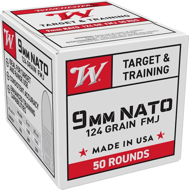 Winchester Ammo USA 9mm NATO 124 gr Full Metal Jacket - W9NATO50 Winchester Ammo USA 9mm NATO 124 gr Full Metal Jacket - W9NATO50