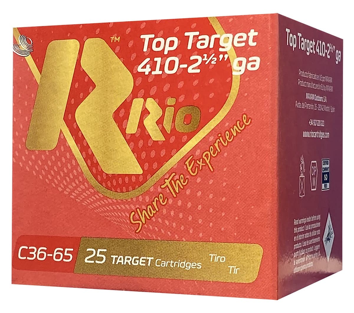 Rio Ammunition Top Target 410 Gauge 2.50" 1/2 oz 6 Shot - RC366 Rio Ammunition Top Target 410 Gauge 2.50" 1/2 oz 6 Shot - RC366