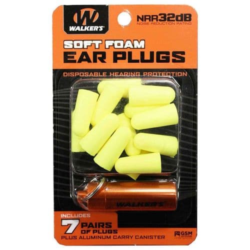 Walker's Soft Foam Ear Plugs (NRR 32dB) with Aluminum Carry Canister Package of 7 Pairs Walker's Soft Foam Ear Plugs (NRR 32dB) with Aluminum Carry Canister Package of 7 Pairs