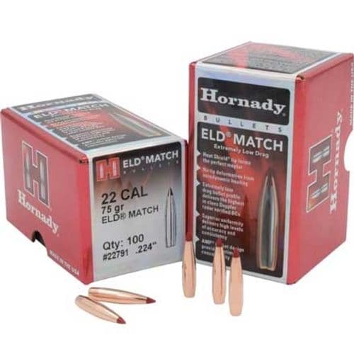 Hornady ELD Match Projectiles .22 Caliber 224 Diameter 75 Grain ELD Match Boat Tail Hornady ELD Match Projectiles .22 Caliber 224 Diameter 75 Grain ELD Match Boat Tail