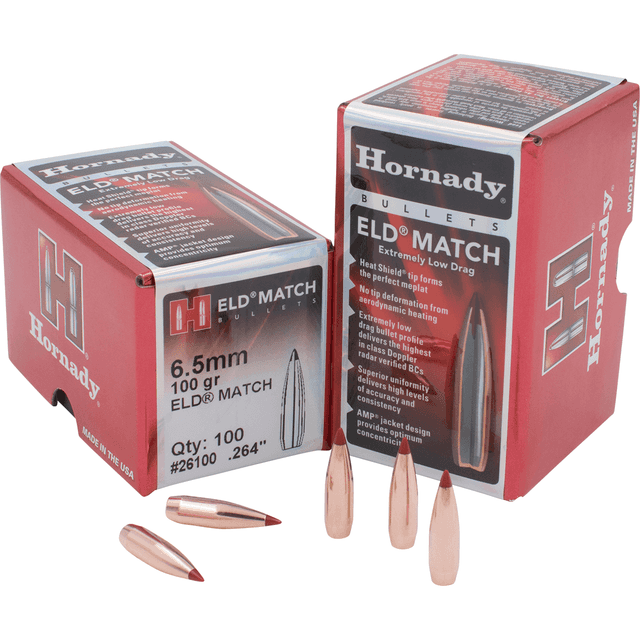 Hornady 26100 ELD Match Reloading Bullets 6.5mm .264 100 gr Extremely Low Drag Match 100 Per Box Hornady 26100 ELD Match Reloading Bullets 6.5mm .264 100 gr Extremely Low Drag Match 100 Per Box