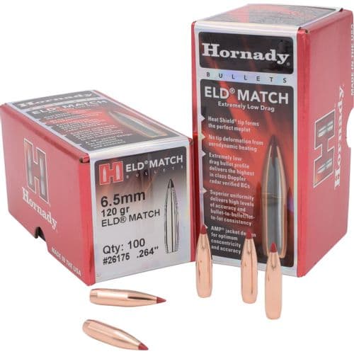 Hornady 26175 ELD Match Reloading Bullets 6.5mm .264 120 gr Extremely Low Drag Match 100 Per Box Hornady 26175 ELD Match Reloading Bullets 6.5mm .264 120 gr Extremely Low Drag Match 100 Per Box