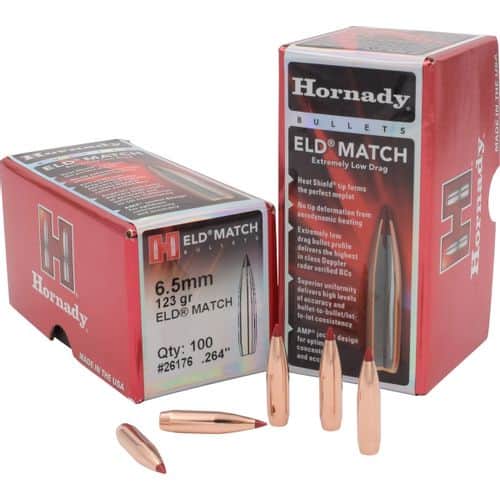 Hornady 26176 ELD Match 6.5mm .264 123 gr Extremely Low Drag Match 100 Per Box Hornady 26176 ELD Match 6.5mm .264 123 gr Extremely Low Drag Match 100 Per Box