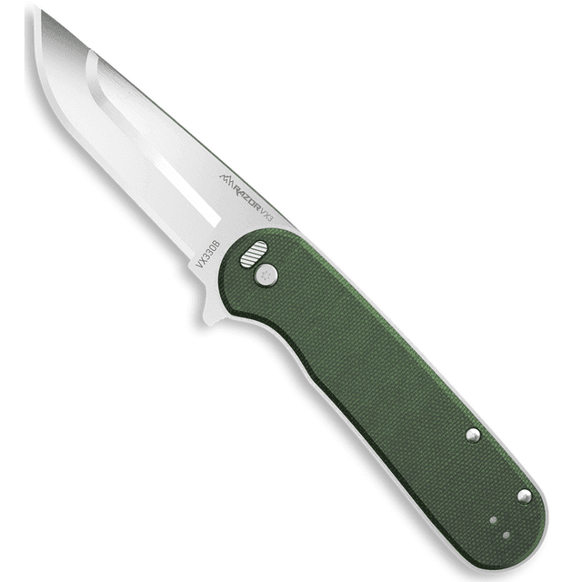 Outdoor Edge VX330B Razor VX3 EDC 3" Folding Drop Point Plain Satin 420J2 SS Blade, Green Micarta Handle Outdoor Edge VX330B Razor VX3 EDC 3" Folding Drop Point Plain Satin 420J2 SS Blade, Green Micarta Handle