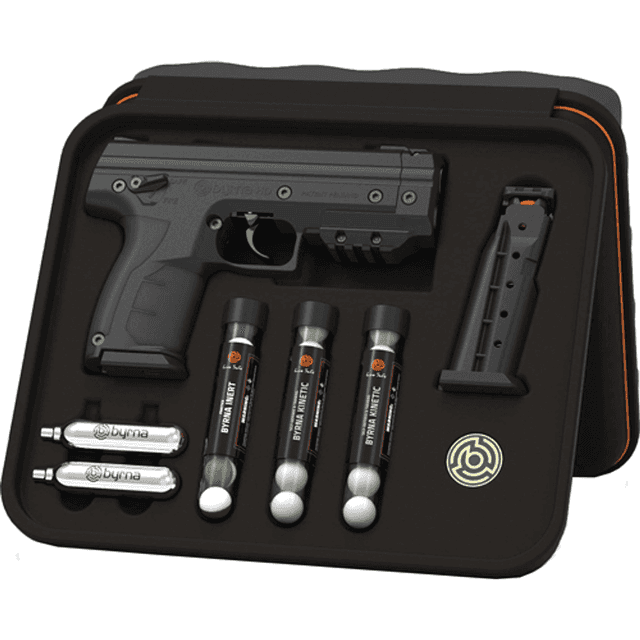Byrna Technologies Less Lethal SD Kinetic Kit CO2 .68 Cal 5rd, Black Polymer, Rubber Honeycomb Grip, C02 & 15 Projectiles Included Byrna Technologies Less Lethal SD Kinetic Kit CO2 .68 Cal 5rd, Black Polymer, Rubber Honeycomb Grip, C02 & 15 Projectiles Included