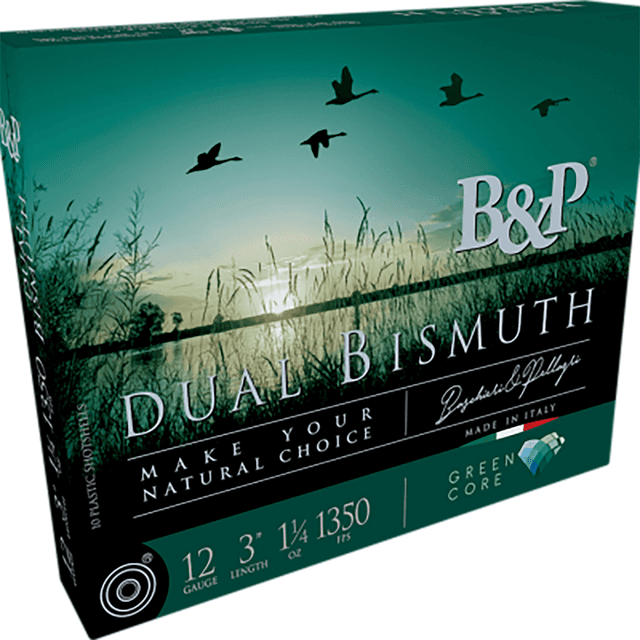 B&P Ammunition Dual Bismuth 12 Gauge 2.75" 1 1/5 oz Bismuth 3/4 Shot, 10 Per Box / 10 Per Case - 12B5DB43 B&P Ammunition Dual Bismuth 12 Gauge 2.75" 1 1/5 oz Bismuth 3/4 Shot, 10 Per Box / 10 Per Case - 12B5DB43
