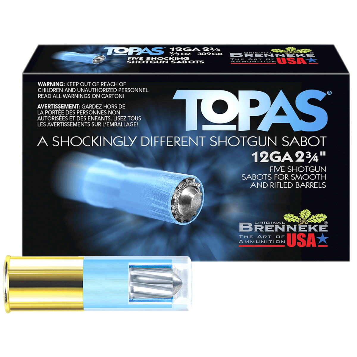 Brenneke TOPAS 12 Gauge 2.75" 2/3 oz Sabot Slug Shot - SL122TOP Brenneke TOPAS 12 Gauge 2.75" 2/3 oz Sabot Slug Shot - SL122TOP