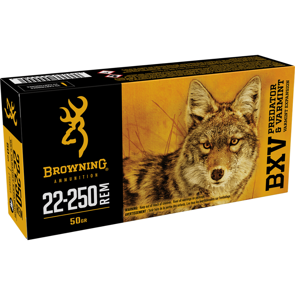 Browning BXV Predator & Varmint 22-250Rem Ammunition - 50gr Varmint Expansion Polymer Tip - 20 Per Box/10 Case - B192322250 Browning BXV Predator & Varmint 22-250Rem Ammunition - 50gr Varmint Expansion Polymer Tip - 20 Per Box/10 Case - B192322250