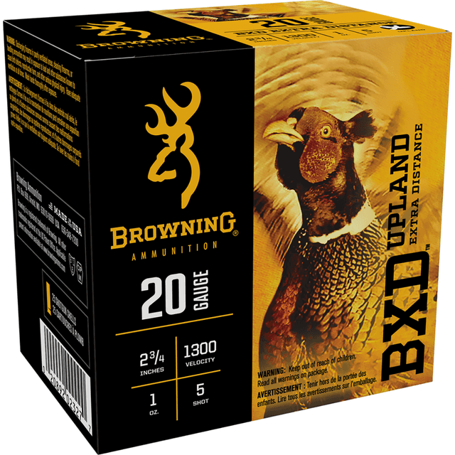 Browning BXD Upland 20 Gauge Shotgun Ammunition - 2.75" 1oz 5Shot - 25 Rounds Browning BXD Upland 20 Gauge Shotgun Ammunition - 2.75" 1oz 5Shot - 25 Rounds