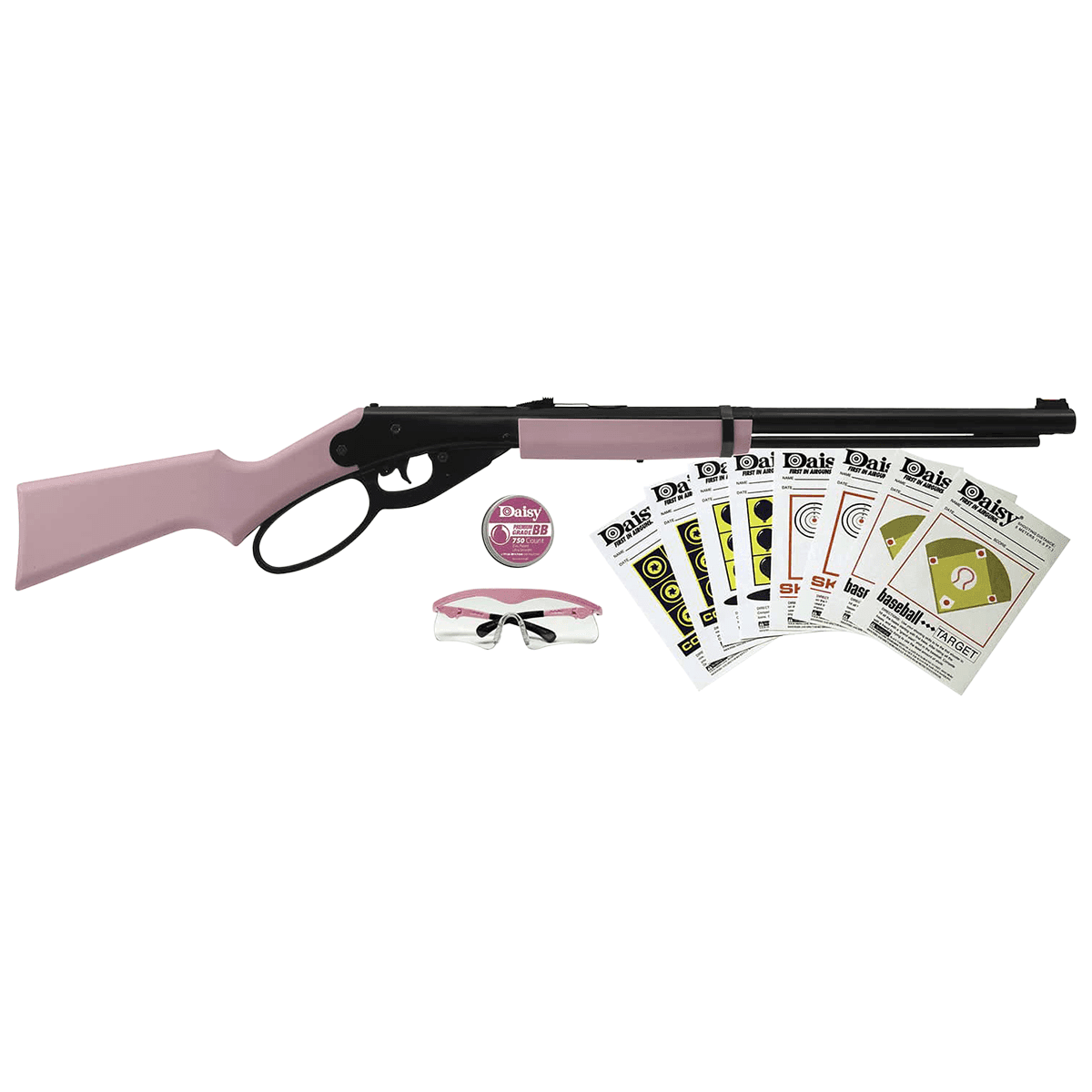 Daisy 994999403 Carbine Fun Kit Spring Piston, 177 BB 350 fps, Black Rec, Pink Synthetic Furniture, Includes Glasses/350rd Ammo/Target Daisy 994999403 Carbine Fun Kit Spring Piston, 177 BB 350 fps, Black Rec, Pink Synthetic Furniture, Includes Glasses/350rd Ammo/Target