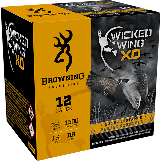Browning Wicked Wing XD 12 Gauge Shotgun Ammunition - 3.5" 1 1/2oz BBShot - 25 Rounds - B193411240 Browning Wicked Wing XD 12 Gauge Shotgun Ammunition - 3.5" 1 1/2oz BBShot - 25 Rounds - B193411240