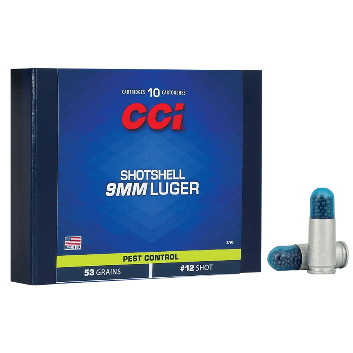 CCI Pest Control Shotshell 9mm Luger Ammunition - 53gr #12Shot - 10 Per Box/20 Case - 3790 CCI Pest Control Shotshell 9mm Luger Ammunition - 53gr #12Shot - 10 Per Box/20 Case - 3790