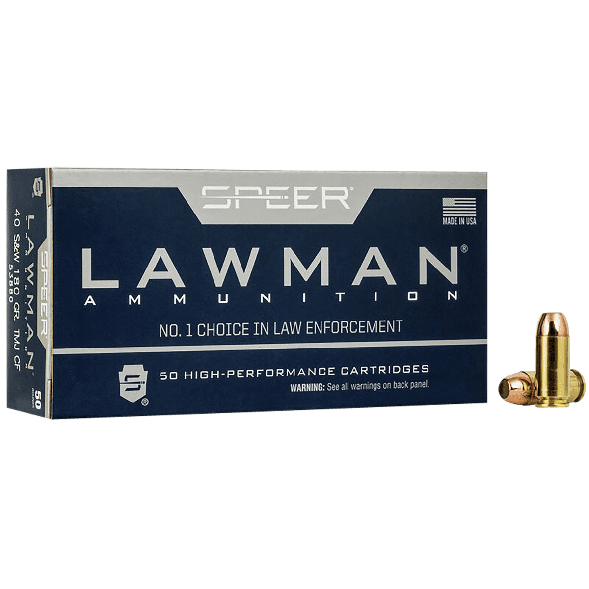 Speer Lawman Training Clean-Fire 40 S&W Ammunition - 180gr Total Metal Jacket Round Nose - 50 Per Box/20 Case - 53880 Speer Lawman Training Clean-Fire 40 S&W Ammunition - 180gr Total Metal Jacket Round Nose - 50 Per Box/20 Case - 53880
