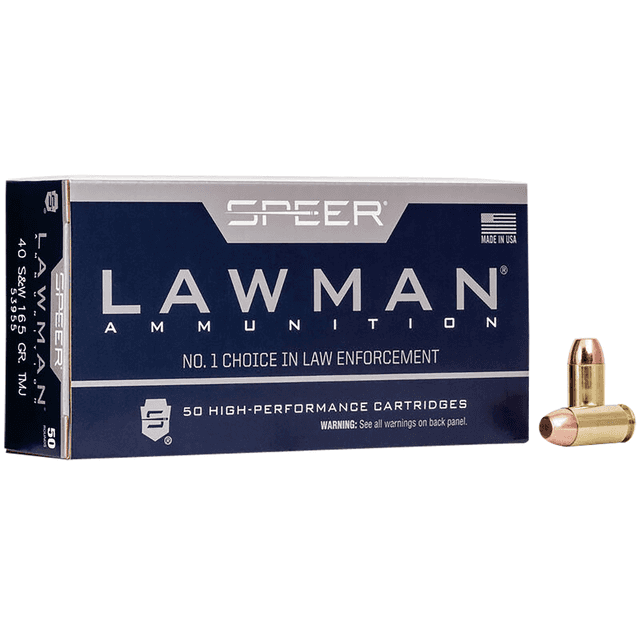 Speer Lawman 40 S&W Ammunition - 165gr Total Metal Jacket Flat Nose - 50 Per Box/20 Case - 53955 Speer Lawman 40 S&W Ammunition - 165gr Total Metal Jacket Flat Nose - 50 Per Box/20 Case - 53955