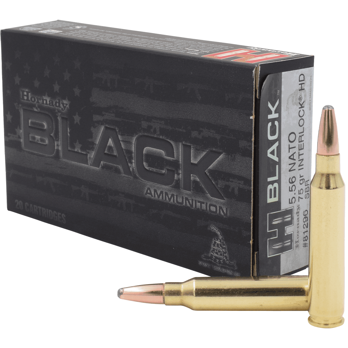 Hornady 81296 Black 5.56x45mm NATO 75 gr InterLock Heavy Duty 20 Per Box Hornady 81296 Black 5.56x45mm NATO 75 gr InterLock Heavy Duty 20 Per Box