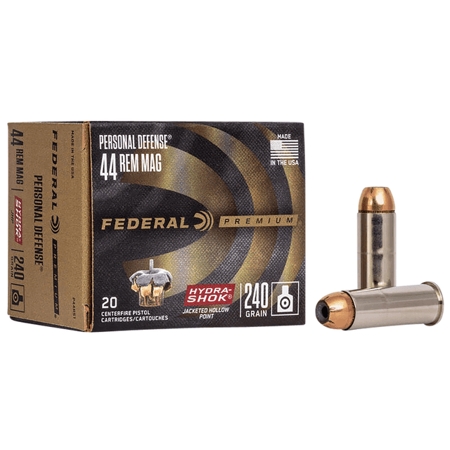 Federal Premium Personal Defense .44 Rem Mag 240gr Hydra-Shok Jacketed Hollow Point, 20 Rounds Per Box - P44HS1 Federal Premium Personal Defense .44 Rem Mag 240gr Hydra-Shok Jacketed Hollow Point, 20 Rounds Per Box - P44HS1