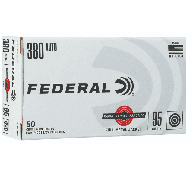 Federal Range & Target .380 ACP 95gr Full Metal Jacket, 50 Rounds Per Box - RTP38095 Federal Range & Target .380 ACP 95gr Full Metal Jacket, 50 Rounds Per Box - RTP38095