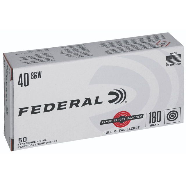 Federal Range & Target .40 S&W 180gr Full Metal Jacket, 50 Rounds Per Box - RTP40180 Federal Range & Target .40 S&W 180gr Full Metal Jacket, 50 Rounds Per Box - RTP40180