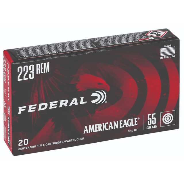 Federal American Eagle Rifle .223 Rem 55gr Full Metal Jacket Boat Tail, 20 Rounds Per Box - AE223 Federal American Eagle Rifle .223 Rem 55gr Full Metal Jacket Boat Tail, 20 Rounds Per Box - AE223