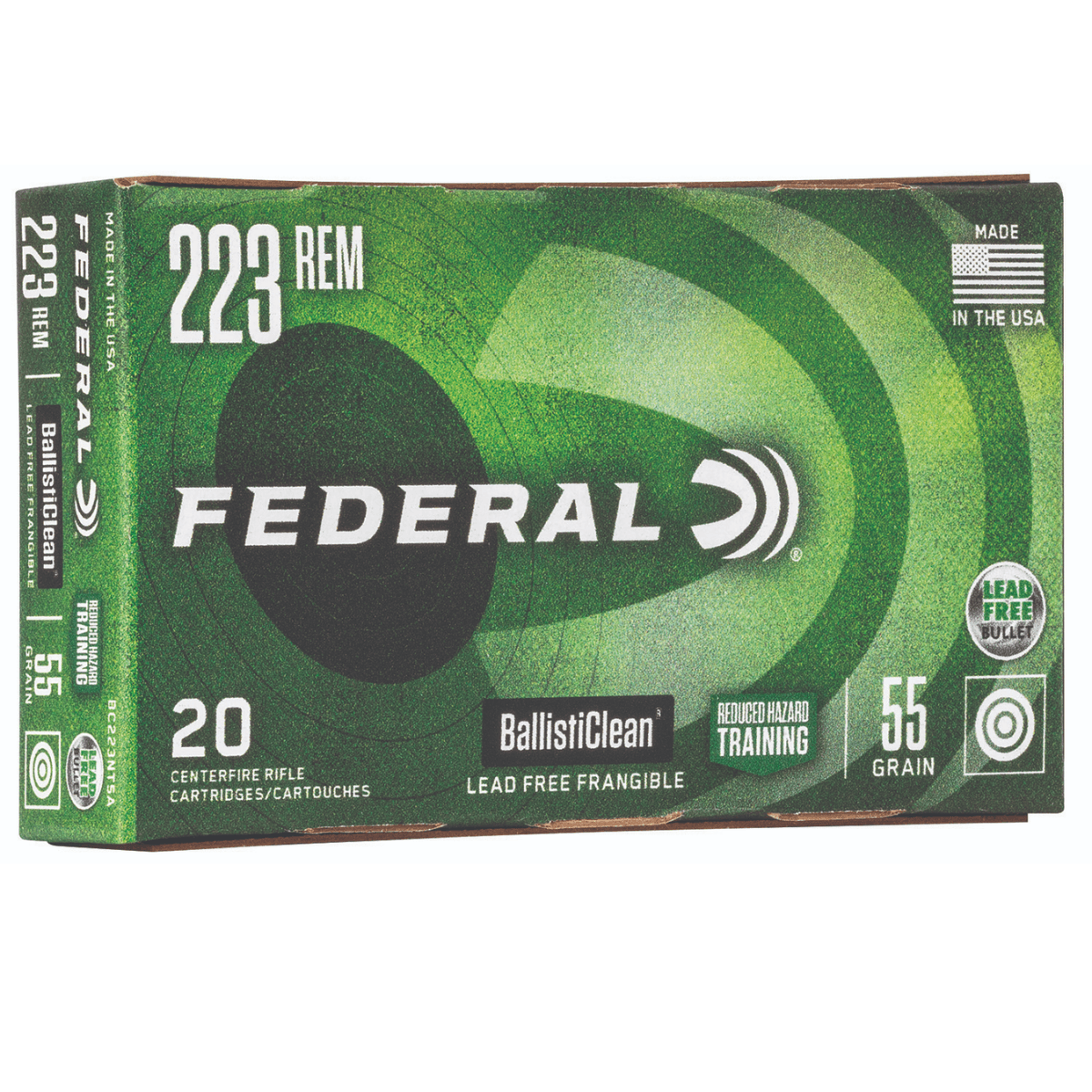 Federal BallistiClean Reduced Hazard Training .223 Rem 55gr Lead-Free Frangible, 20 Rounds Per Box - BC223NT5A Federal BallistiClean Reduced Hazard Training .223 Rem 55gr Lead-Free Frangible, 20 Rounds Per Box - BC223NT5A