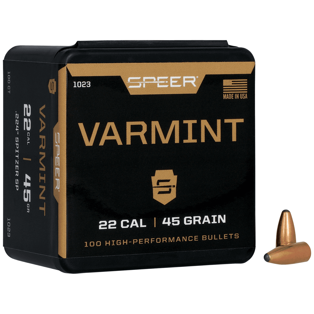 Speer 1023 Varmint 22 Cal .224 45 gr Jacketed Soft Point 100 Per Box Speer 1023 Varmint 22 Cal .224 45 gr Jacketed Soft Point 100 Per Box