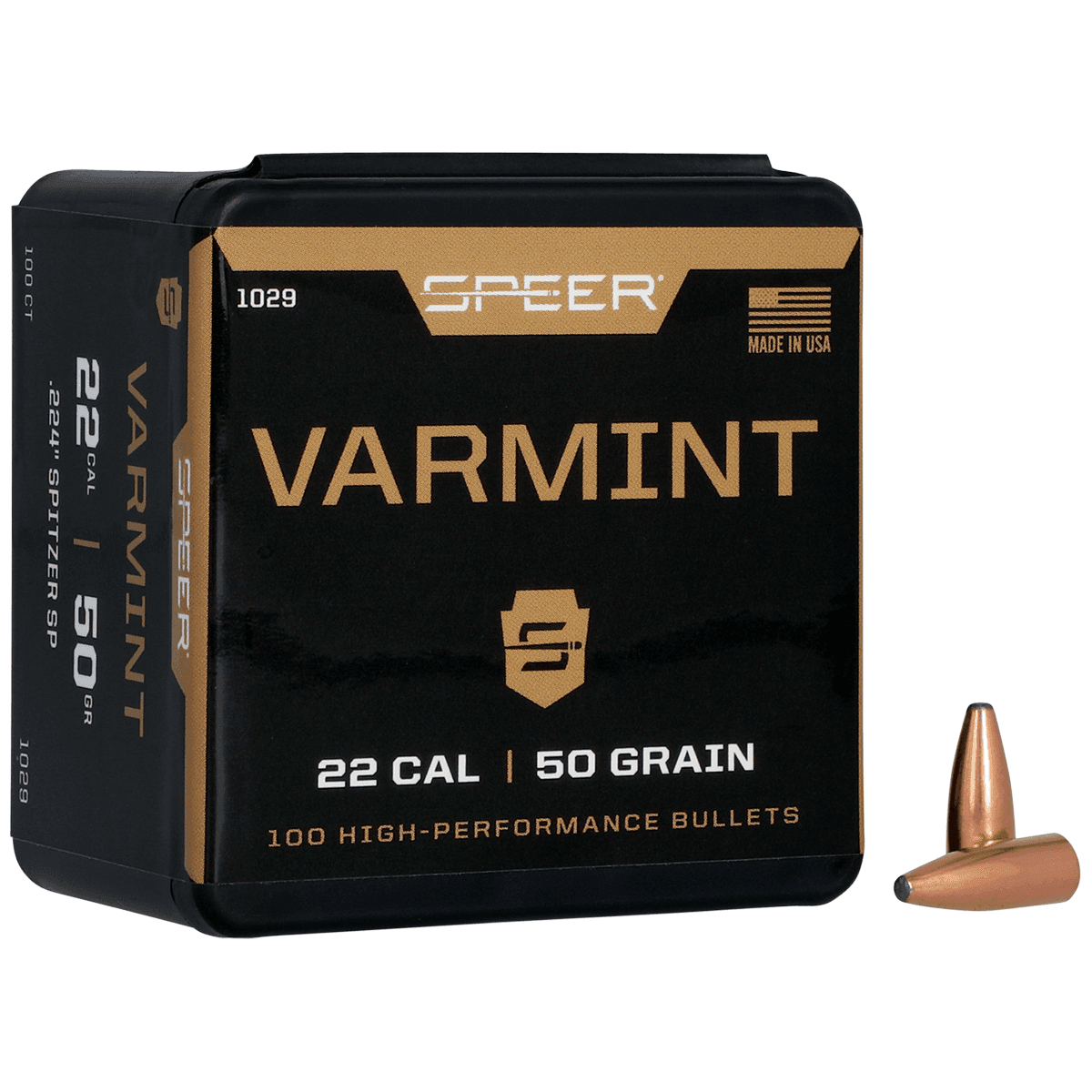 Speer 1029 Varmint 22 Cal .224 50 gr Jacketed Soft Point 100 Per Box Speer 1029 Varmint 22 Cal .224 50 gr Jacketed Soft Point 100 Per Box