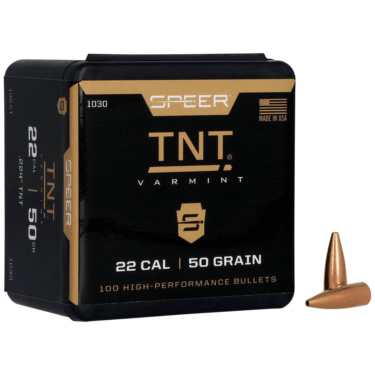 Speer 1030 TNT 22 Cal .224 50 gr Jacket Hollow Point 100 Per Box Speer 1030 TNT 22 Cal .224 50 gr Jacket Hollow Point 100 Per Box