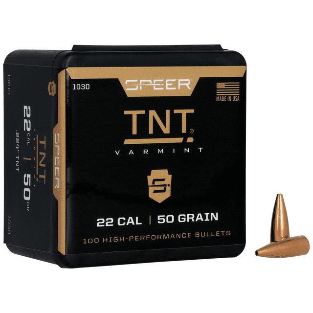 Speer 1030 TNT 22 Cal .224 50 gr Jacket Hollow Point 100 Per Box Speer 1030 TNT 22 Cal .224 50 gr Jacket Hollow Point 100 Per Box