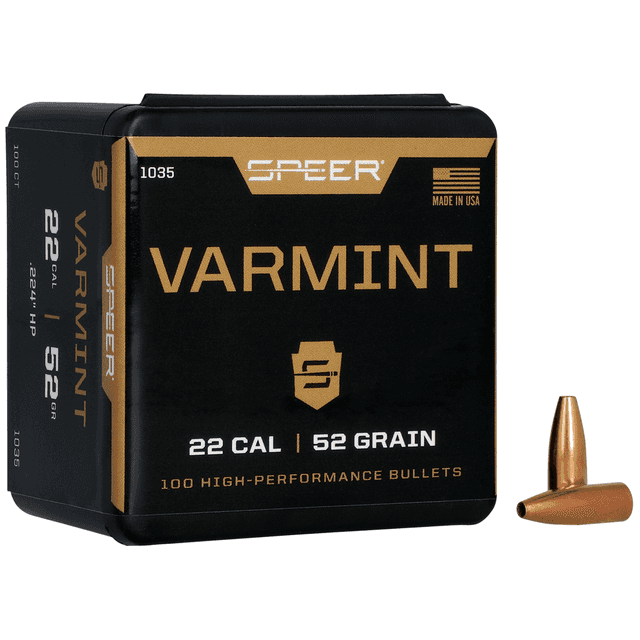Speer 1035 Varmint 22 Cal .224 52 gr Hollow Point 100 Per Box Speer 1035 Varmint 22 Cal .224 52 gr Hollow Point 100 Per Box