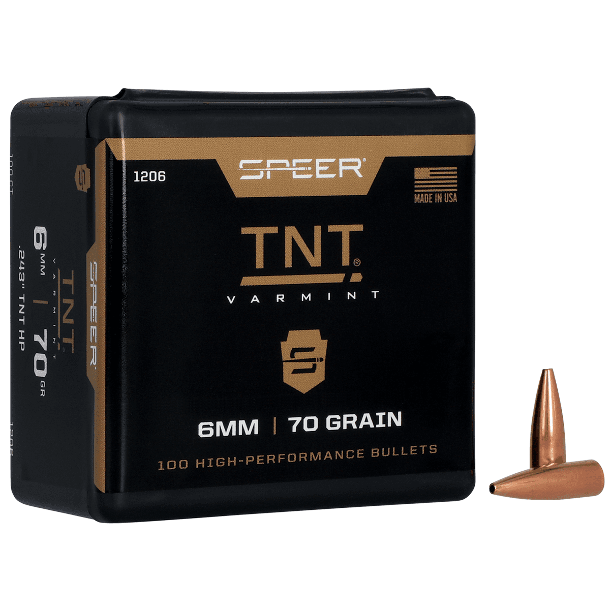 Speer 1206 TNT 6mm .243 70 gr Jacket Hollow Point 100 Per Box Speer 1206 TNT 6mm .243 70 gr Jacket Hollow Point 100 Per Box