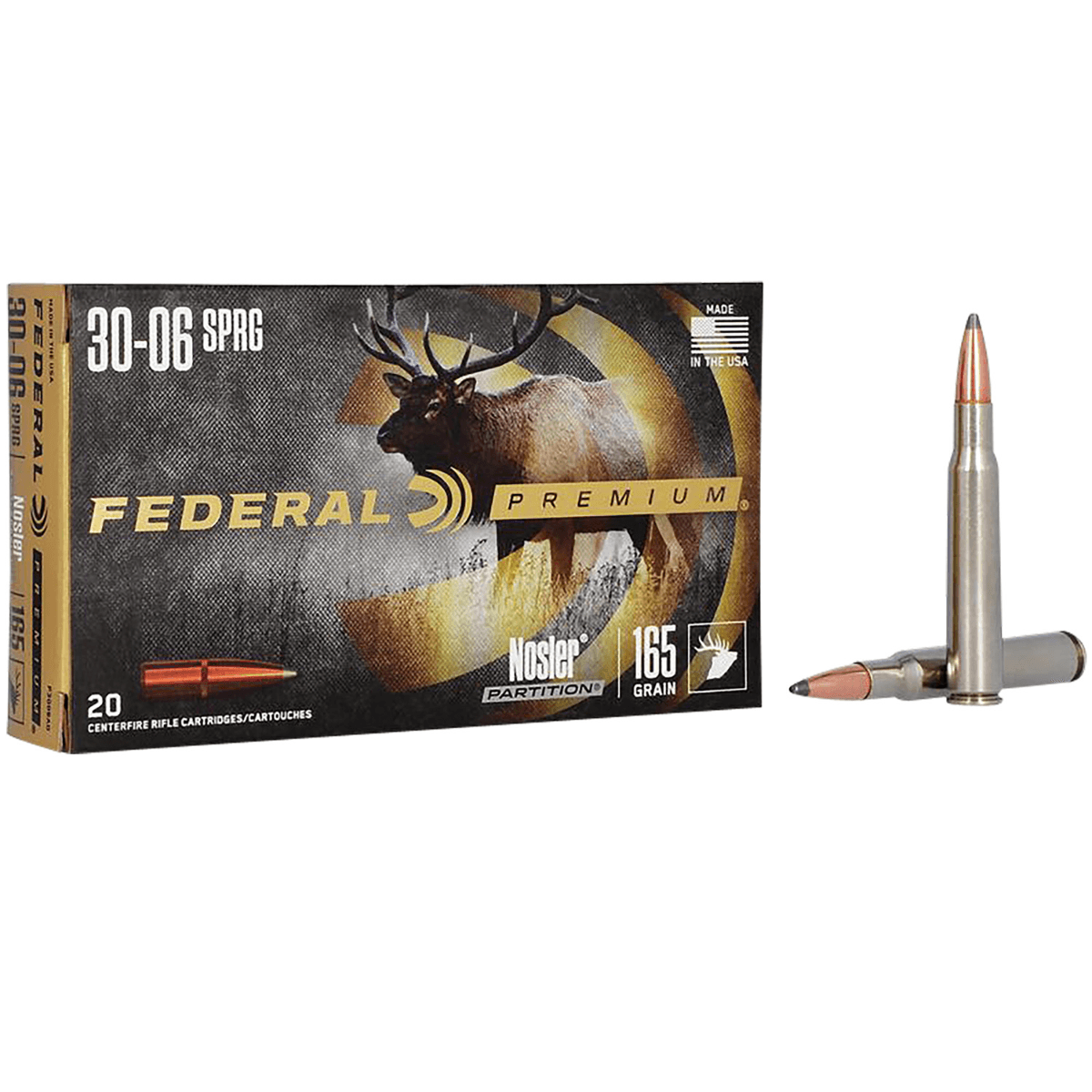 Federal Premium 30-06 Springfield 165gr Nosler Partition Rifle Ammunition - P3006AD Federal Premium 30-06 Springfield 165gr Nosler Partition Rifle Ammunition - P3006AD