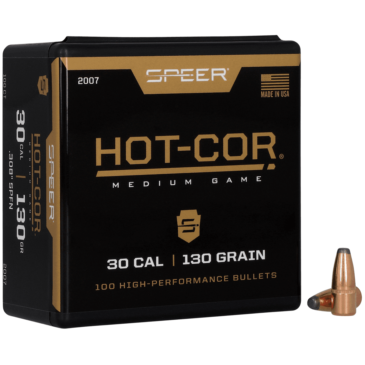 Speer 2007 Hot-Cor 30 Cal .308 130 gr Soft Point Flat Nose 100 Per Box Speer 2007 Hot-Cor 30 Cal .308 130 gr Soft Point Flat Nose 100 Per Box