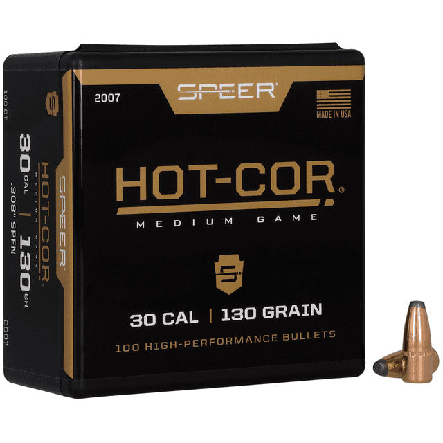 Speer 2007 Hot-Cor 30 Cal .308 130 gr Soft Point Flat Nose 100 Per Box Speer 2007 Hot-Cor 30 Cal .308 130 gr Soft Point Flat Nose 100 Per Box
