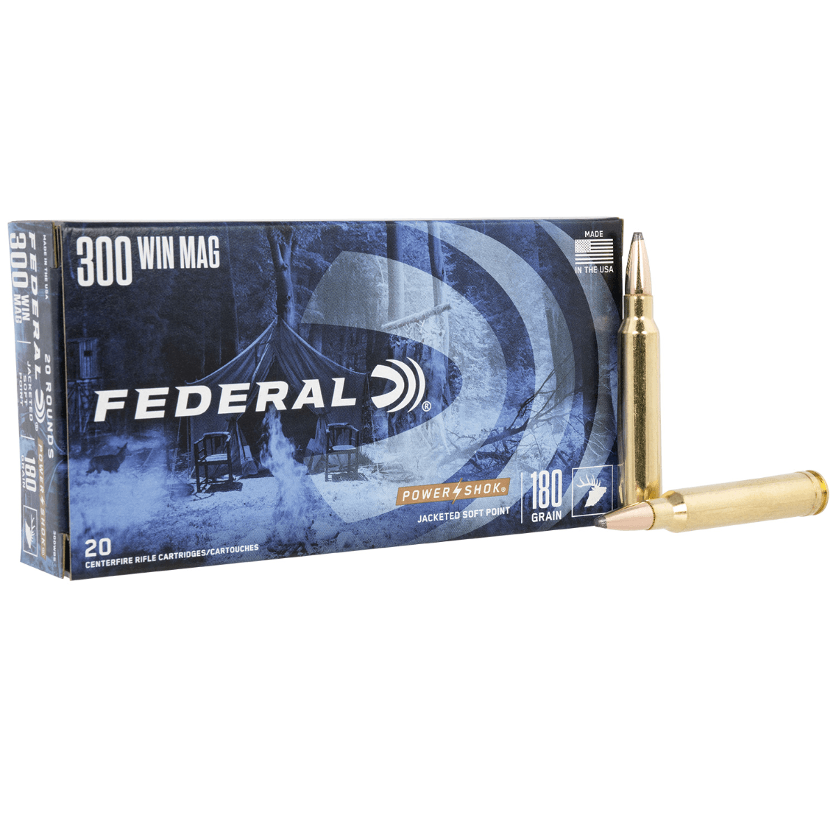 Federal Power-Shok 300WinMag 180gr Jacketed Soft Point Rifle Ammunition - 300WBS Federal Power-Shok 300WinMag 180gr Jacketed Soft Point Rifle Ammunition - 300WBS