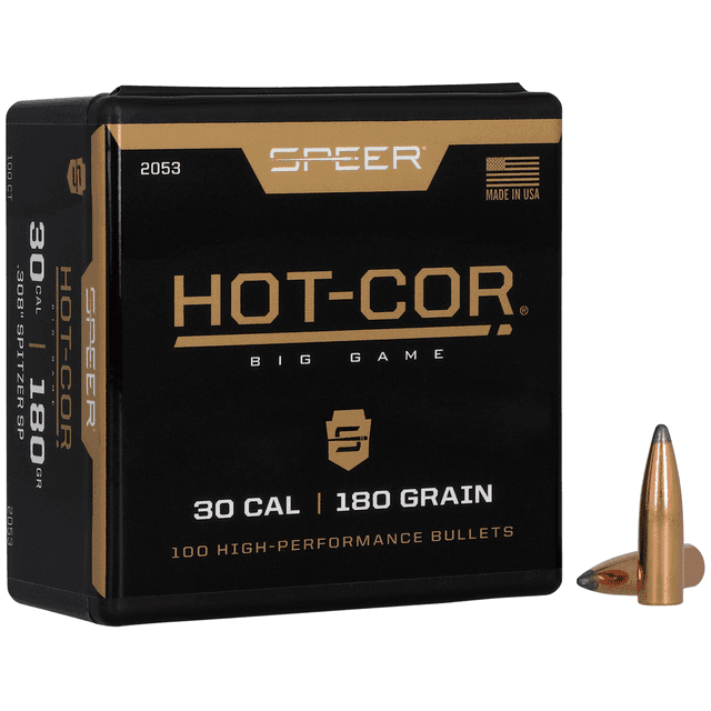 Speer 2053 Hot-Cor 30 Cal .308 180 gr Spitzer Soft Point 100 Per Box Speer 2053 Hot-Cor 30 Cal .308 180 gr Spitzer Soft Point 100 Per Box