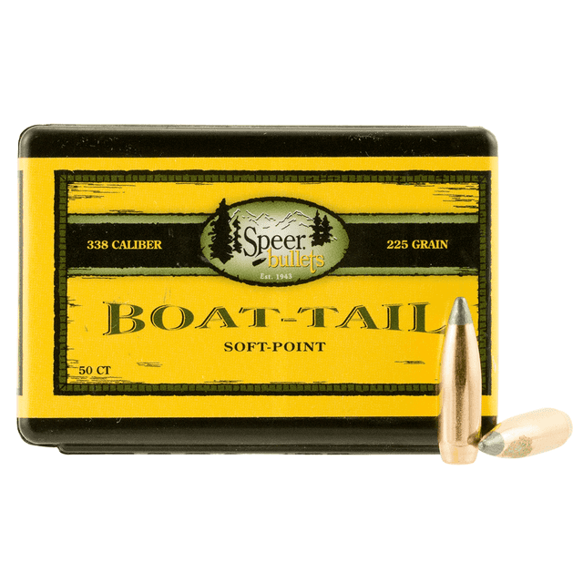 Speer Bullets 2406 Boat-Tail .338 225 gr Spitzer Boat Tail Soft Point 50 Speer Bullets 2406 Boat-Tail .338 225 gr Spitzer Boat Tail Soft Point 50